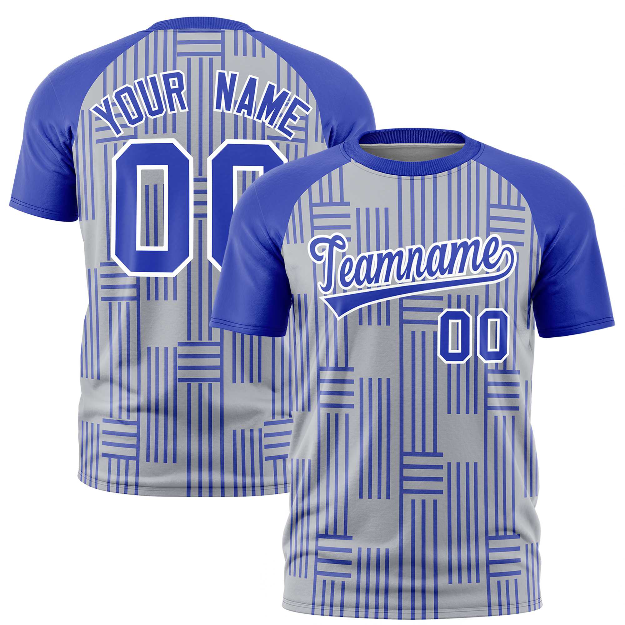 Custom Gray-Royal Blue Personalized Line Pattern Performance T-Shirt