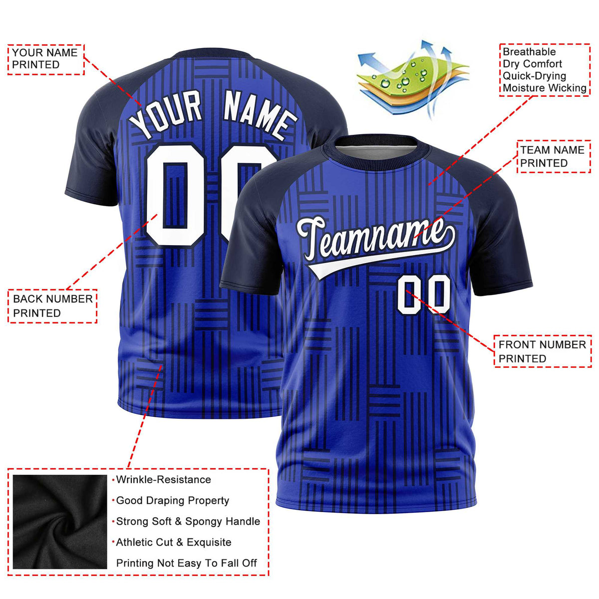 Custom Royal Blue-Navy Personalized Line Pattern Performance T-Shirt