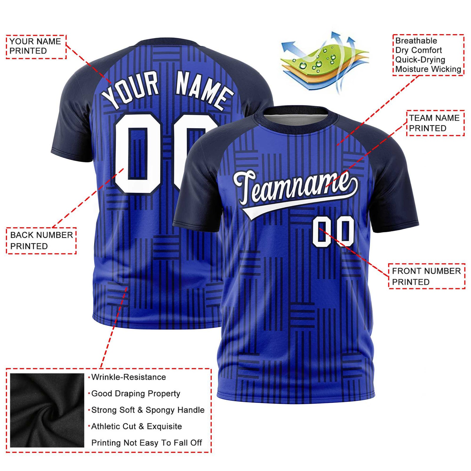 Custom Royal Blue-Navy Personalized Line Pattern Performance T-Shirt