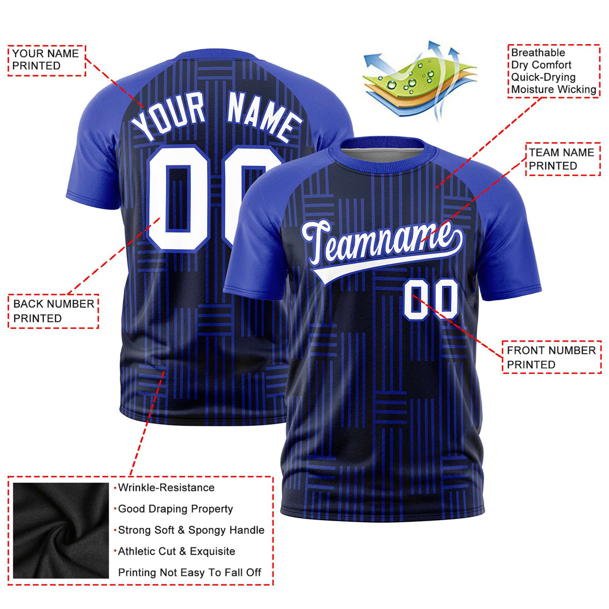 Custom Navy-Royal Blue Personalized Line Pattern Performance T-Shirt