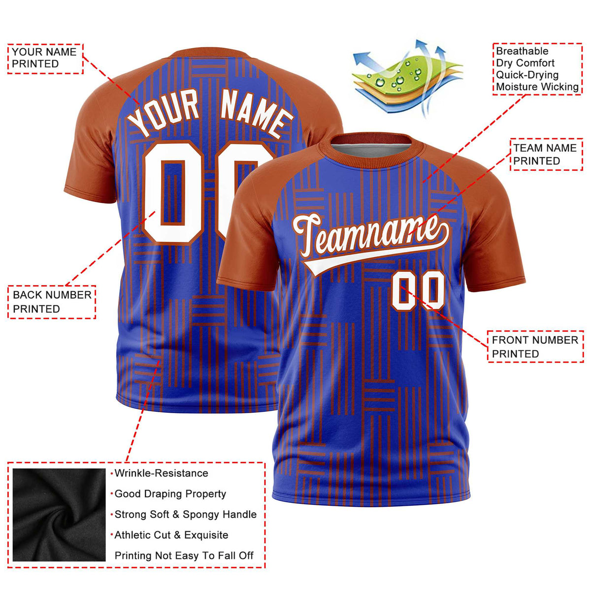 Custom Royal Blue-Texas Orange Personalized Line Pattern Performance T-Shirt