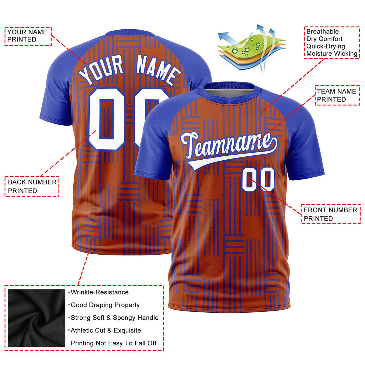 Custom Texas Orange-Royal Blue Personalized Line Pattern Performance T-Shirt