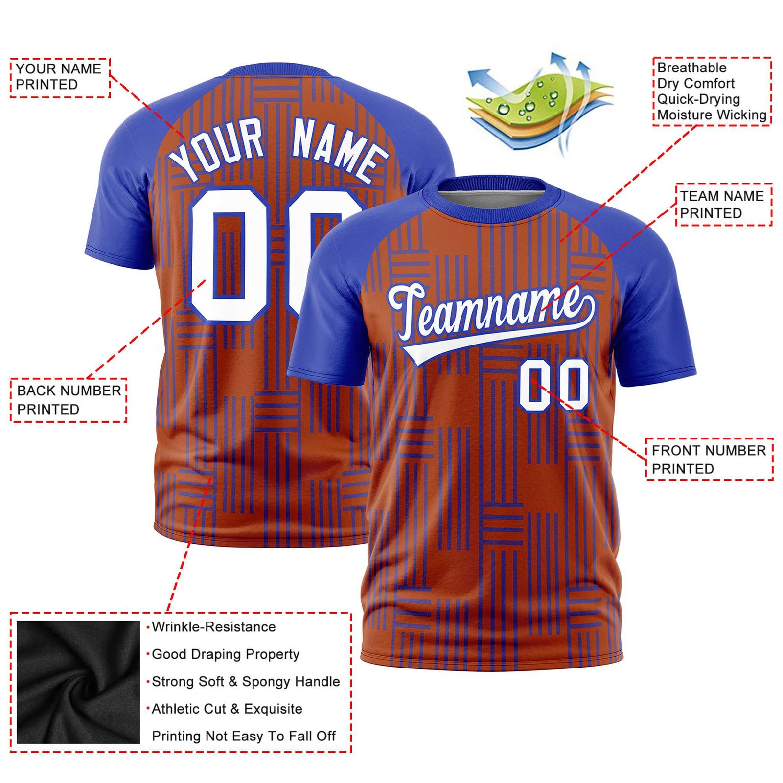 Custom Texas Orange-Royal Blue Personalized Line Pattern Performance T-Shirt