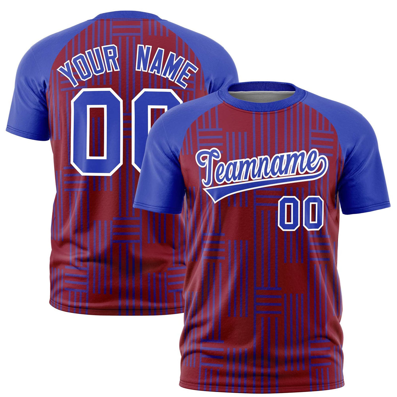 Custom Crimson-Royal Blue Personalized Line Pattern Performance T-Shirt