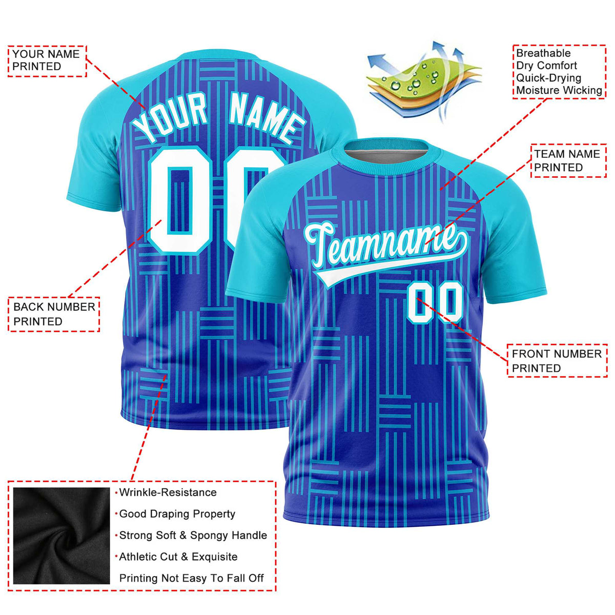 Custom Royal Blue-Sky Blue Personalized Line Pattern Performance T-Shirt