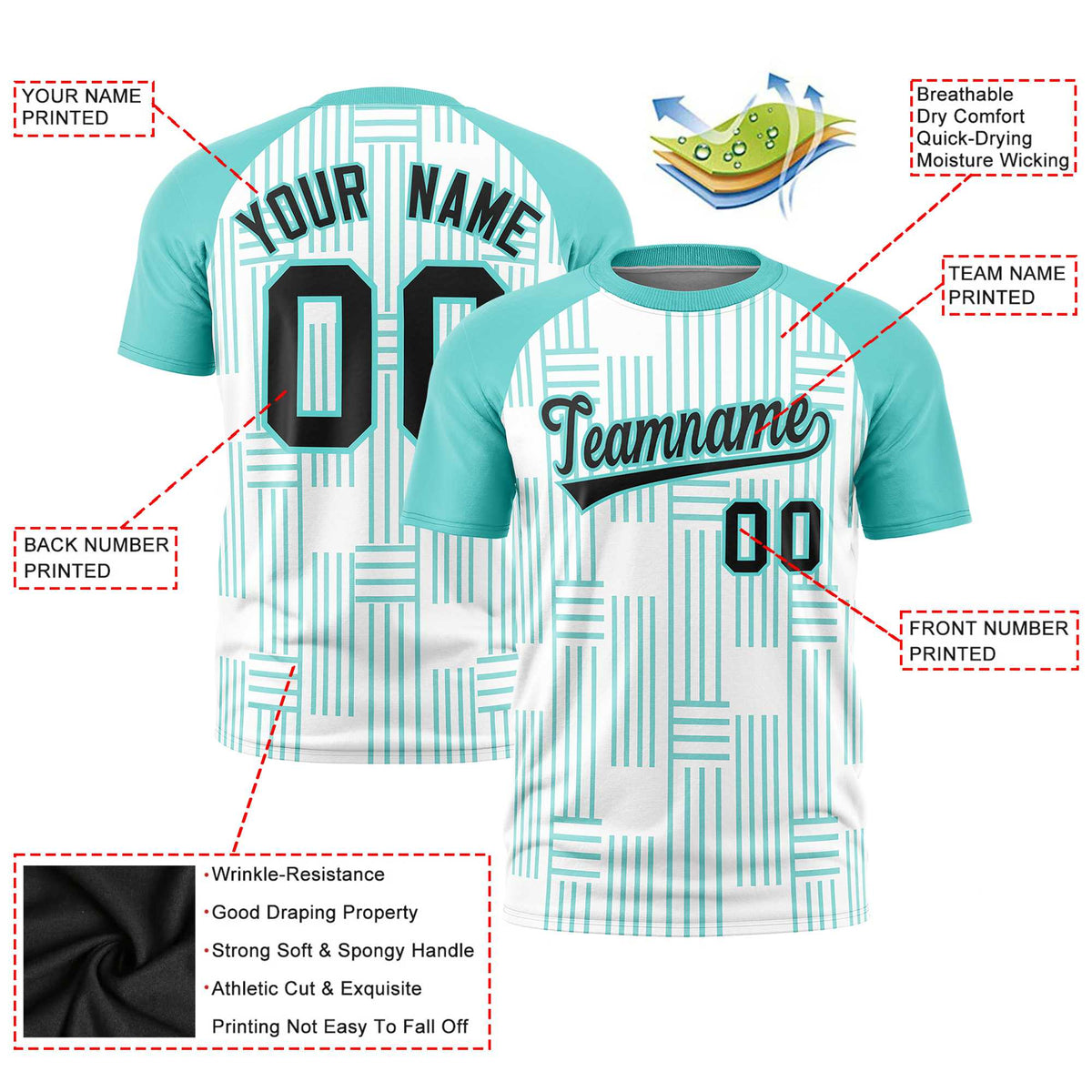 Custom White-Bright Green Personalized Line Pattern Performance T-Shirt