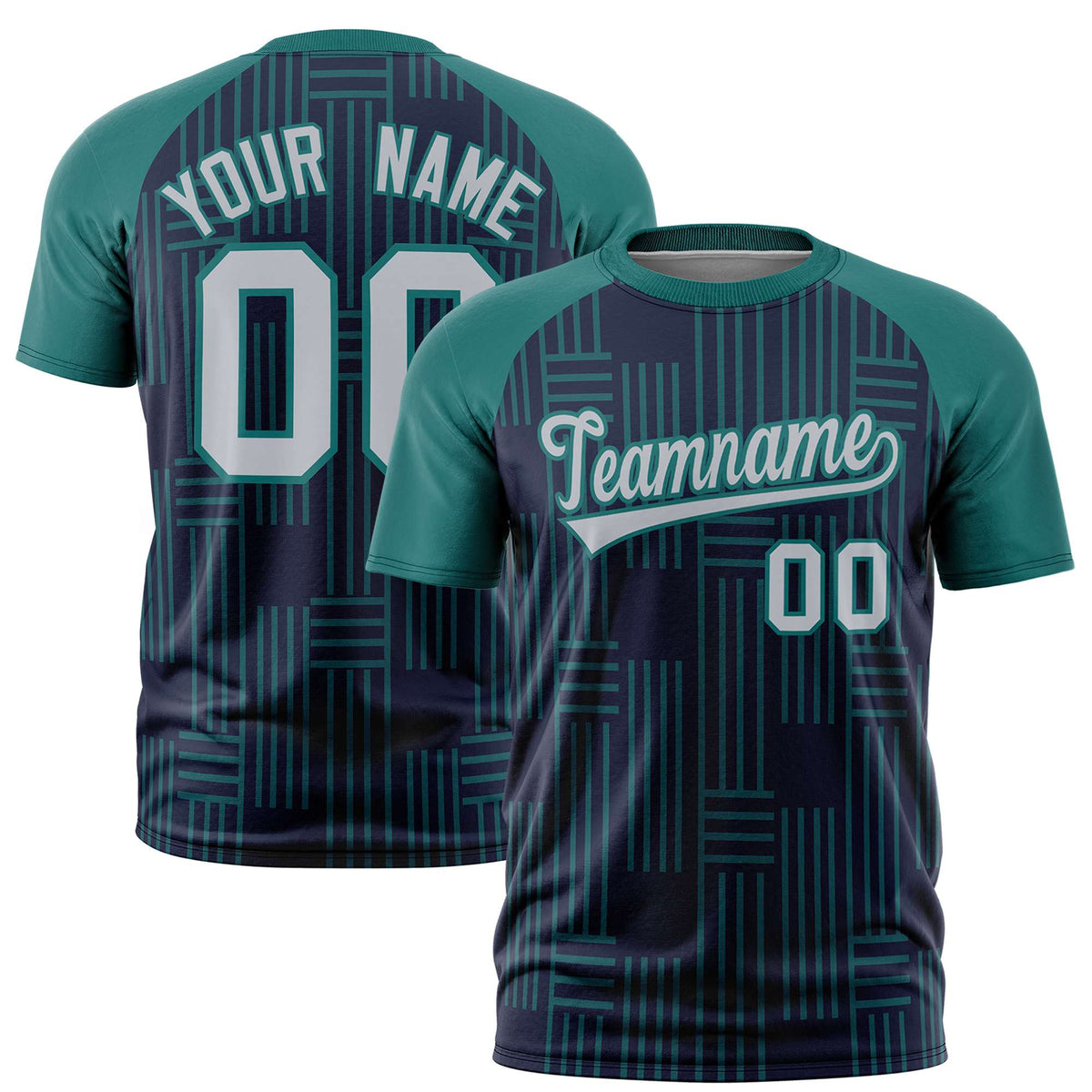 Custom Navy Aqua Personalized Line Pattern Performance T-Shirt