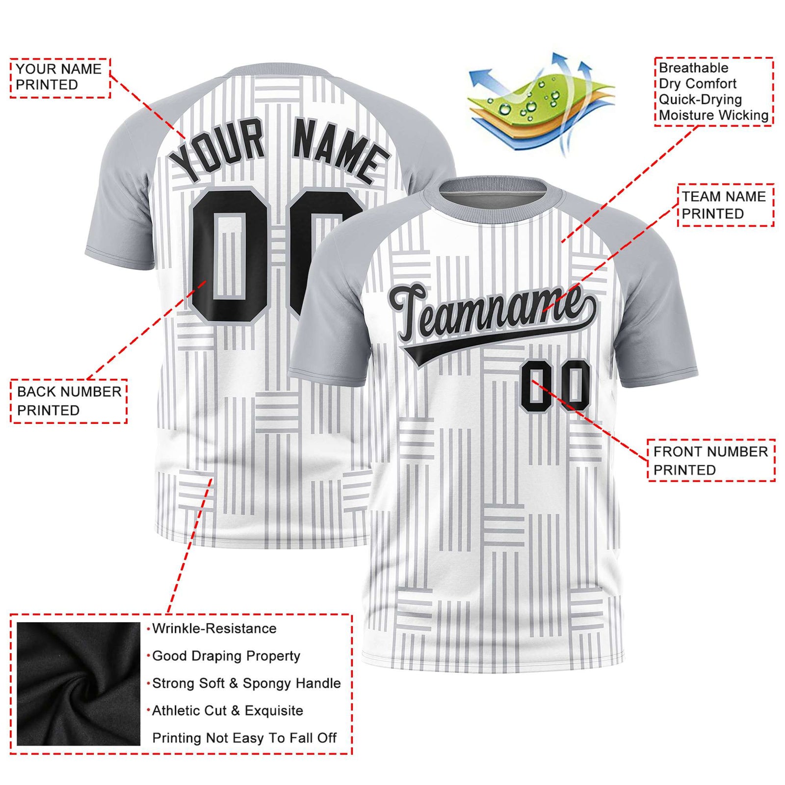 Custom White Gray Personalized Line Pattern Performance T-Shirt
