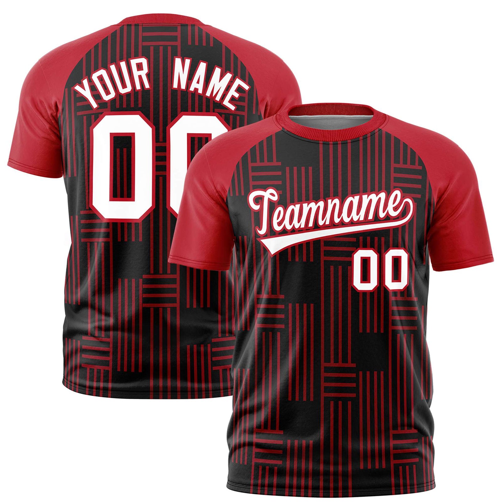 Custom Black Red Personalized Line Pattern Performance T-Shirt