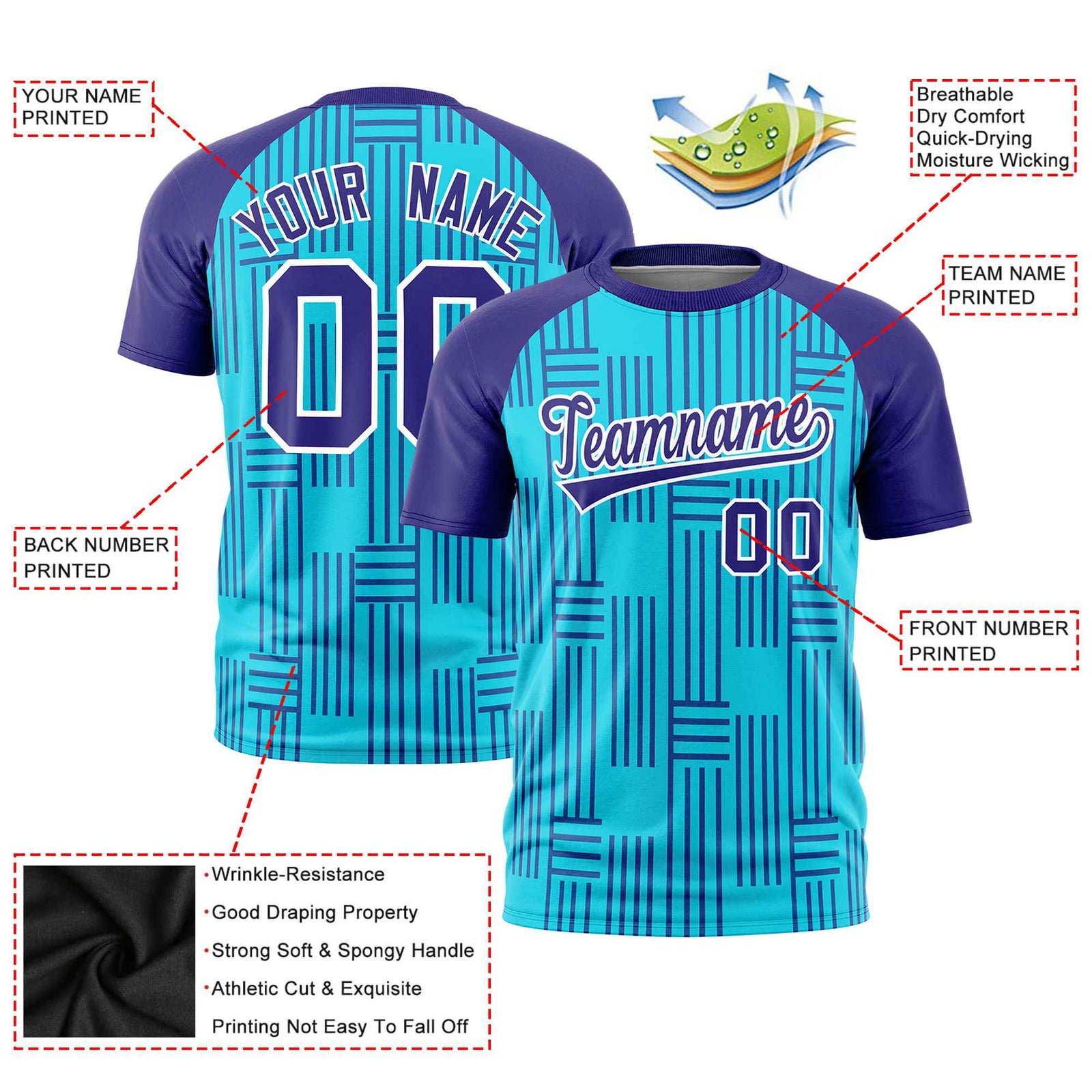 Custom Sky Blue-Purple Personalized Line Pattern Performance T-Shirt