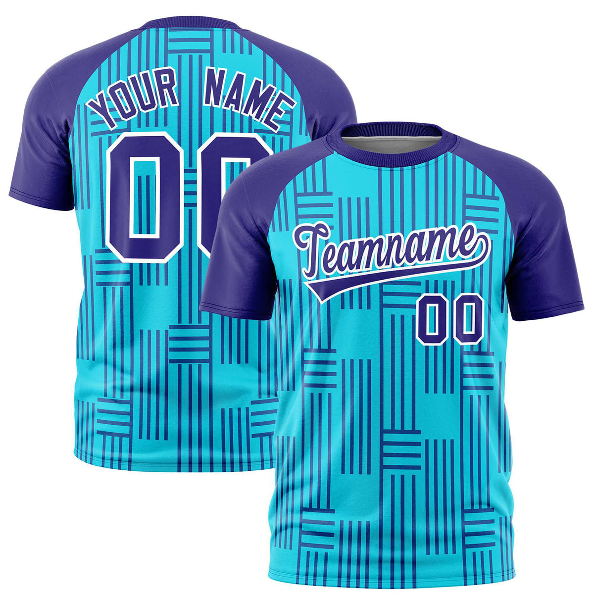 Custom Sky Blue-Purple Personalized Line Pattern Performance T-Shirt