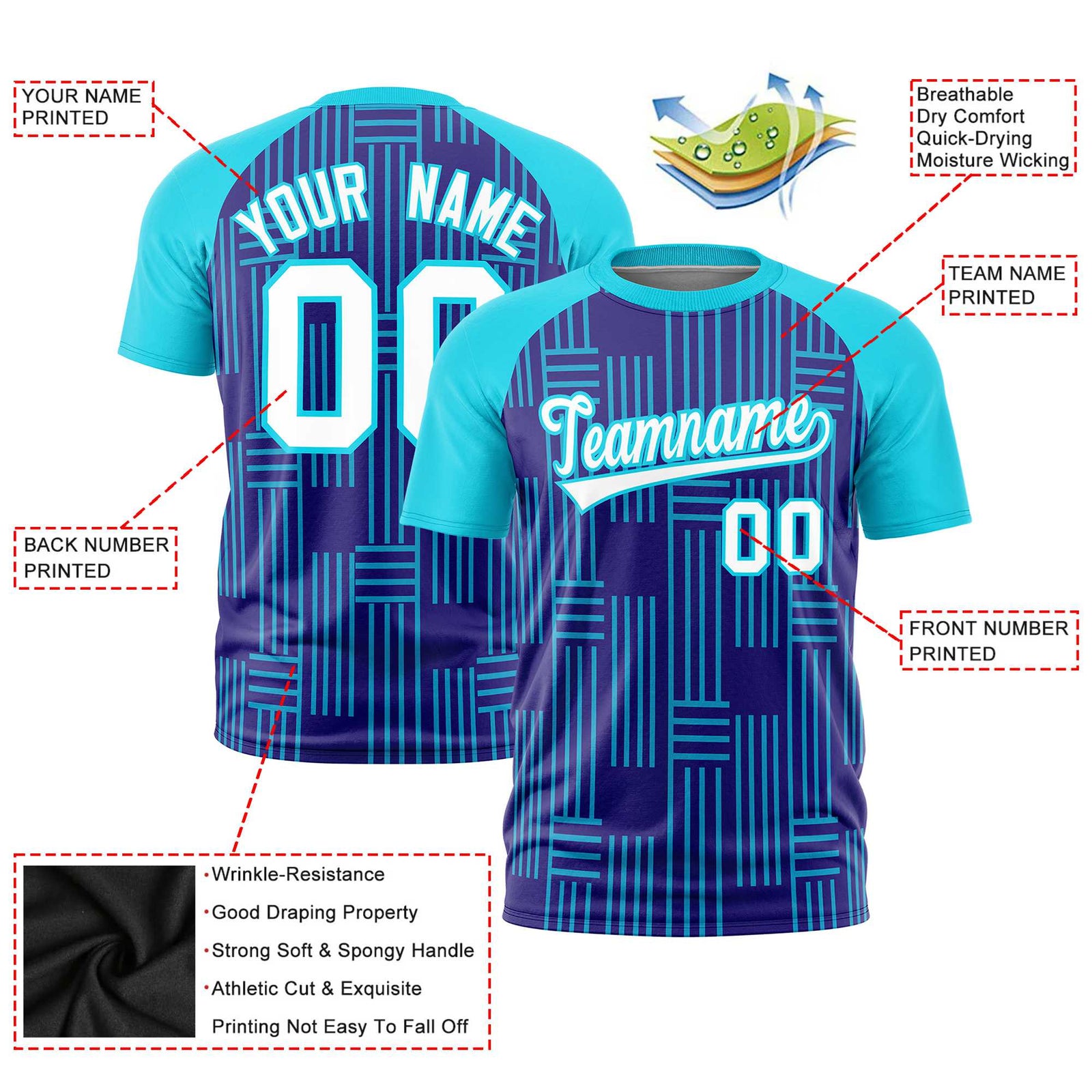 Custom Purple-Sky Blue Personalized Line Pattern Performance T-Shirt