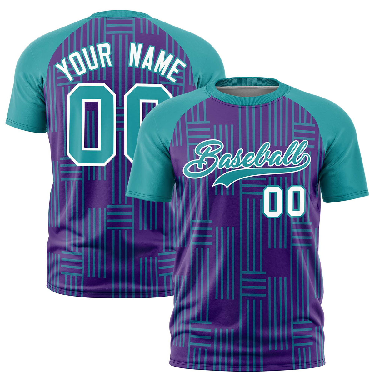 Custom Purple Aqua Personalized Line Pattern Performance T-Shirt