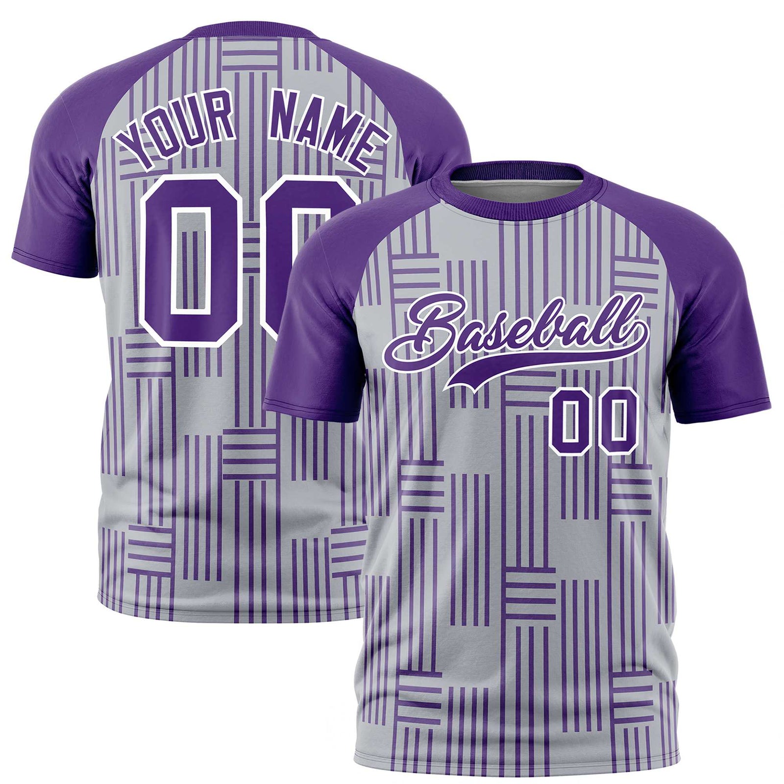 Custom Gray Purple Personalized Line Pattern Performance T-Shirt