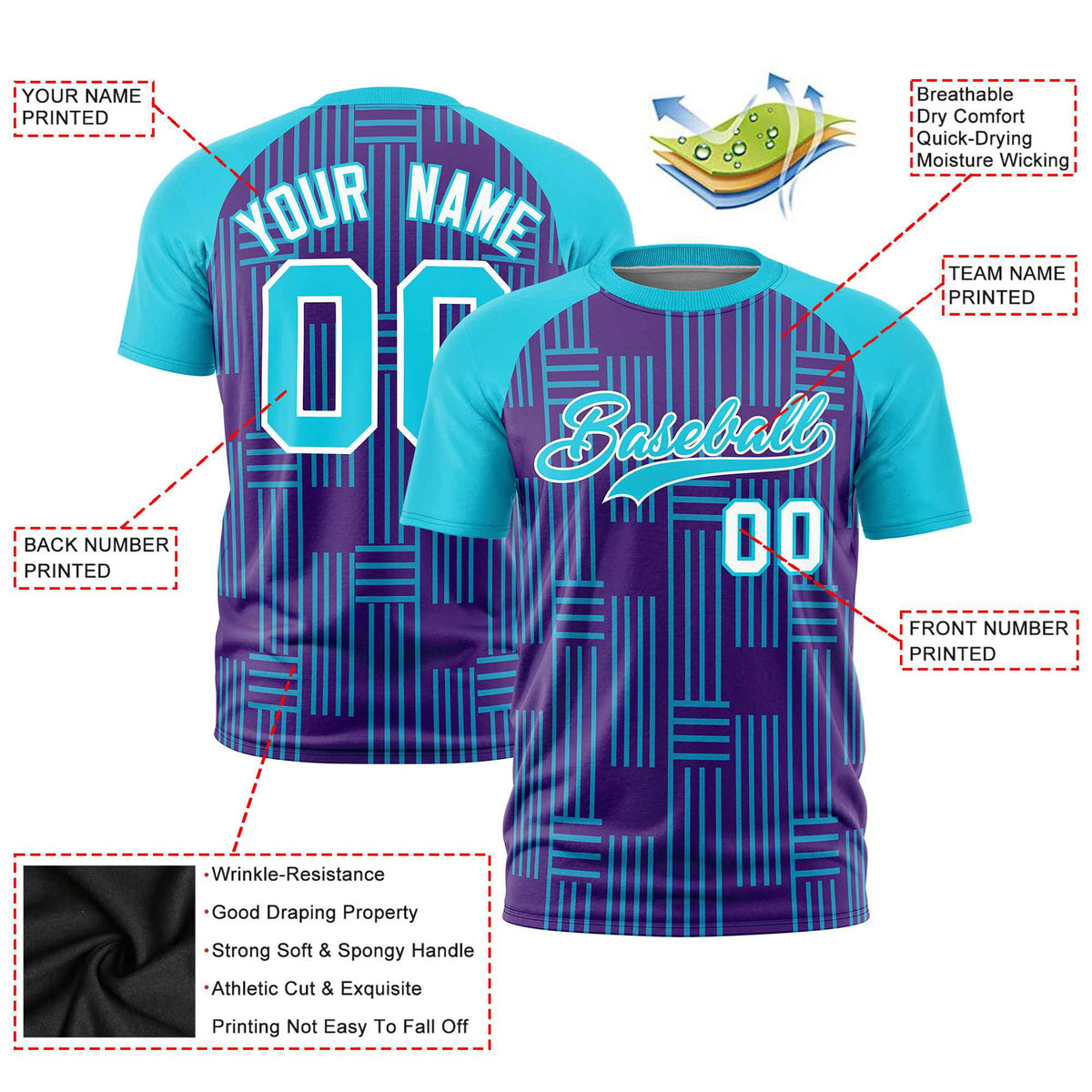 Custom Purple-Sky Blue Personalized Line Pattern Performance T-Shirt