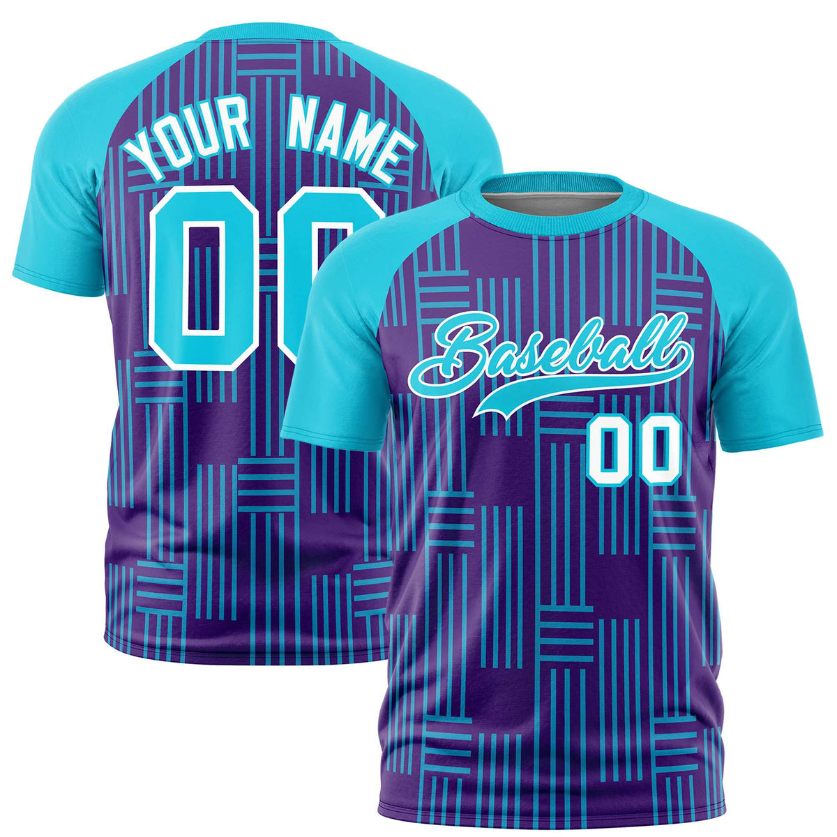 Custom Purple-Sky Blue Personalized Line Pattern Performance T-Shirt