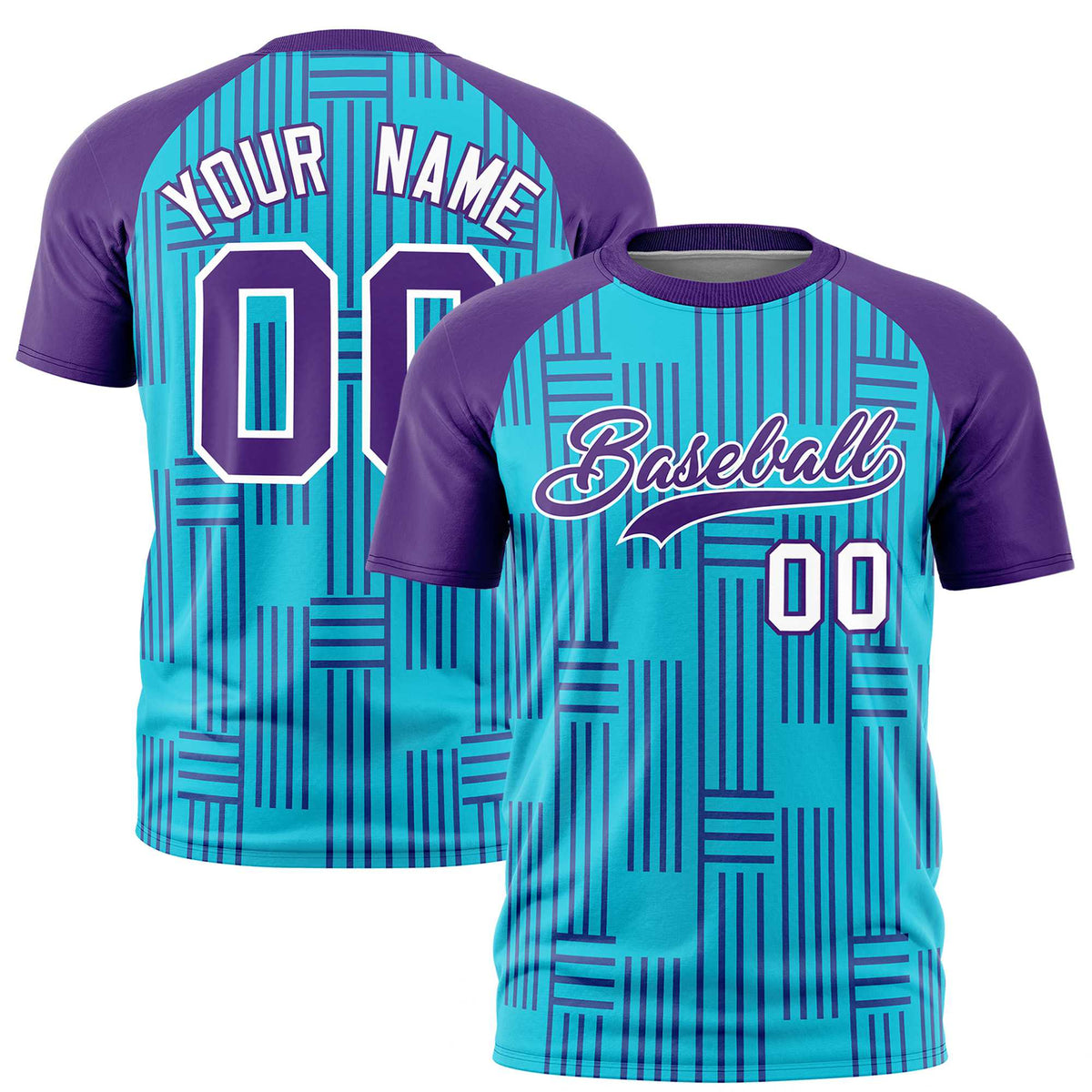 Custom Sky Blue-Purple Personalized Line Pattern Performance T-Shirt