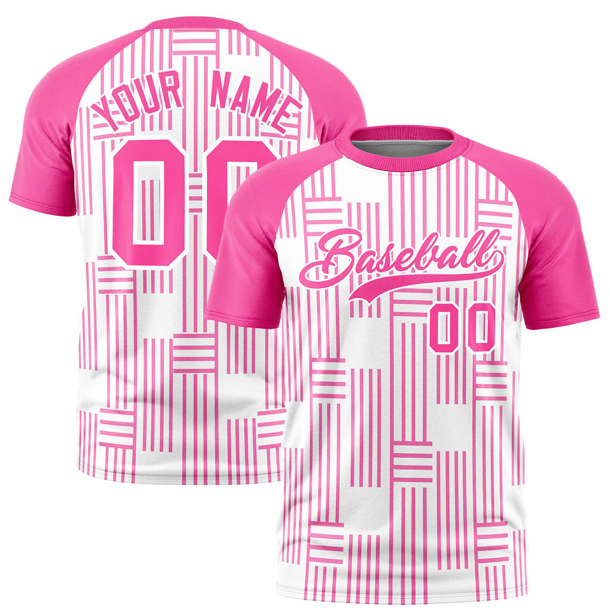 Custom White Pink Personalized Line Pattern Performance T-Shirt