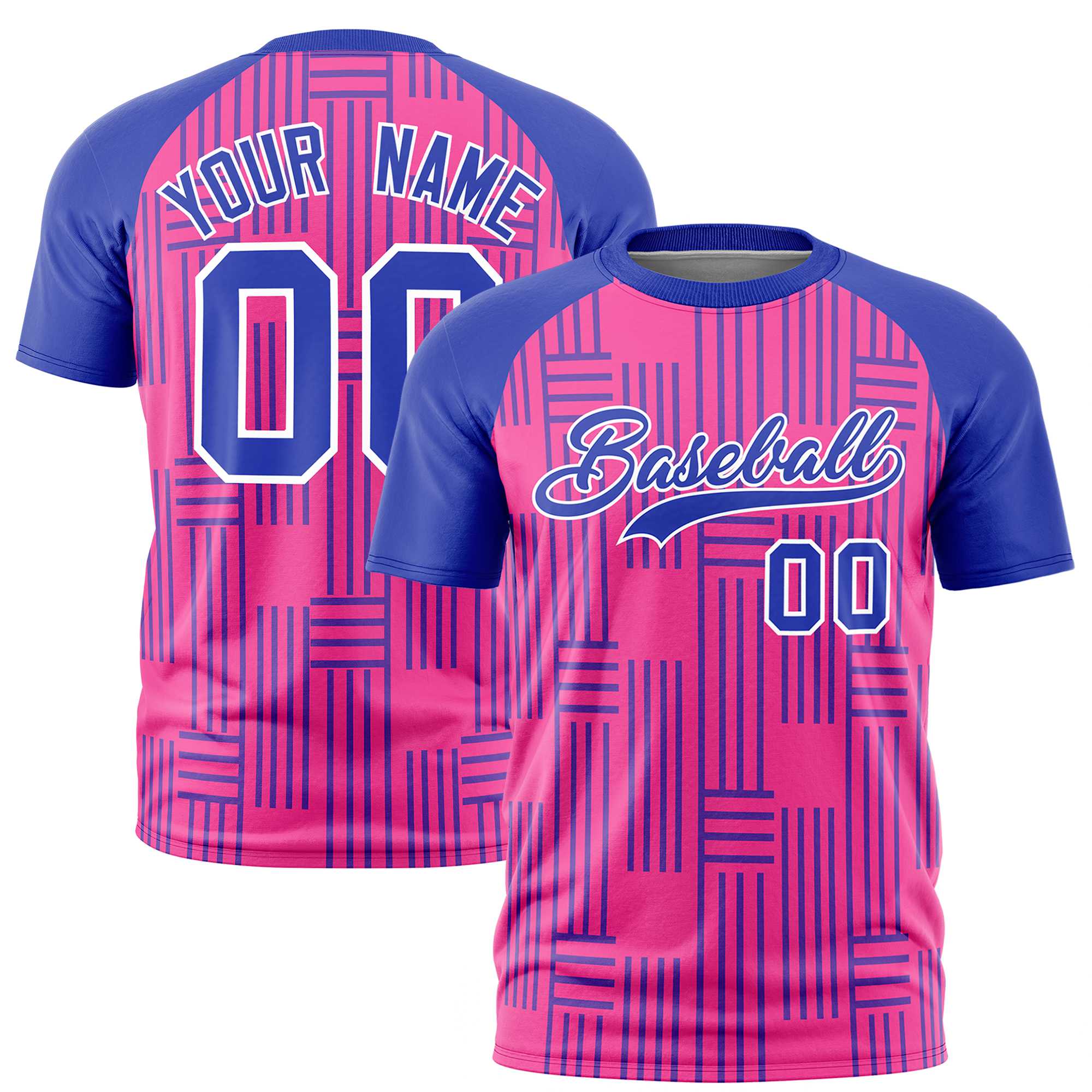 Custom Pink-Royal Blue Personalized Line Pattern Performance T-Shirt