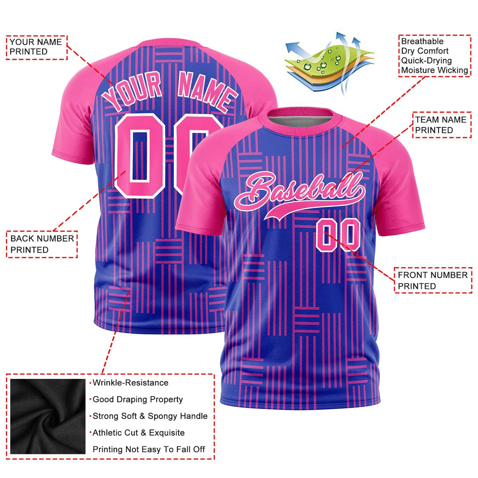 Custom Royal Blue-Pink Personalized Line Pattern Performance T-Shirt