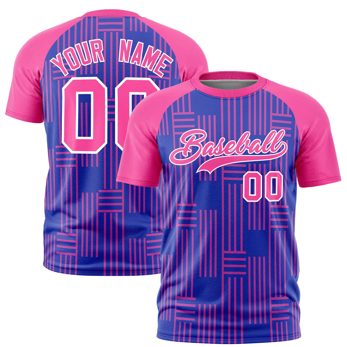 Custom Royal Blue-Pink Personalized Line Pattern Performance T-Shirt