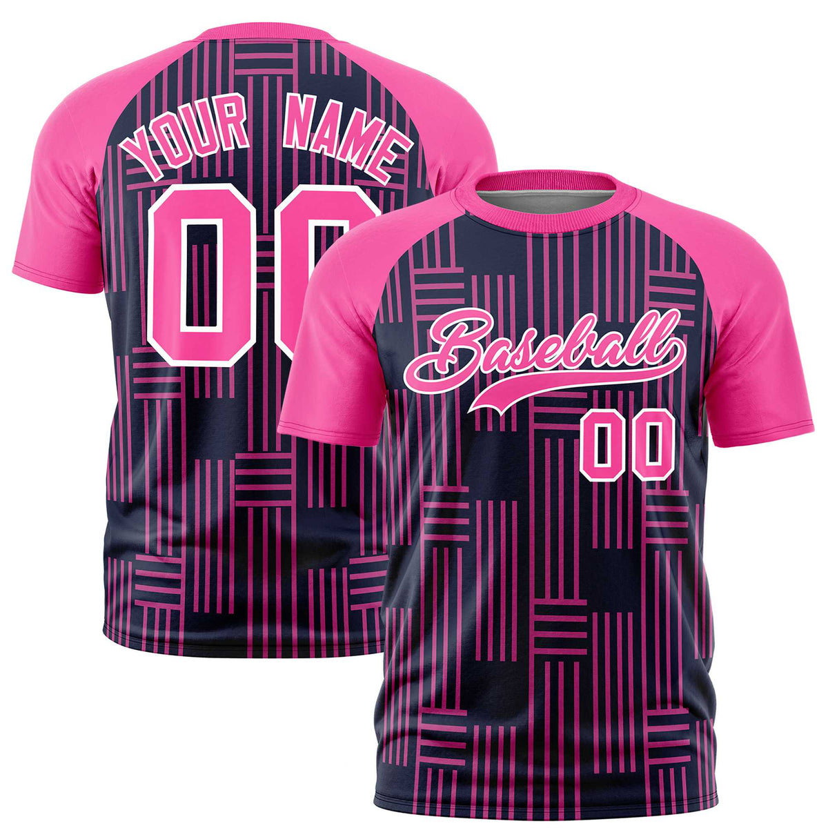 Custom Navy Pink Personalized Line Pattern Performance T-Shirt
