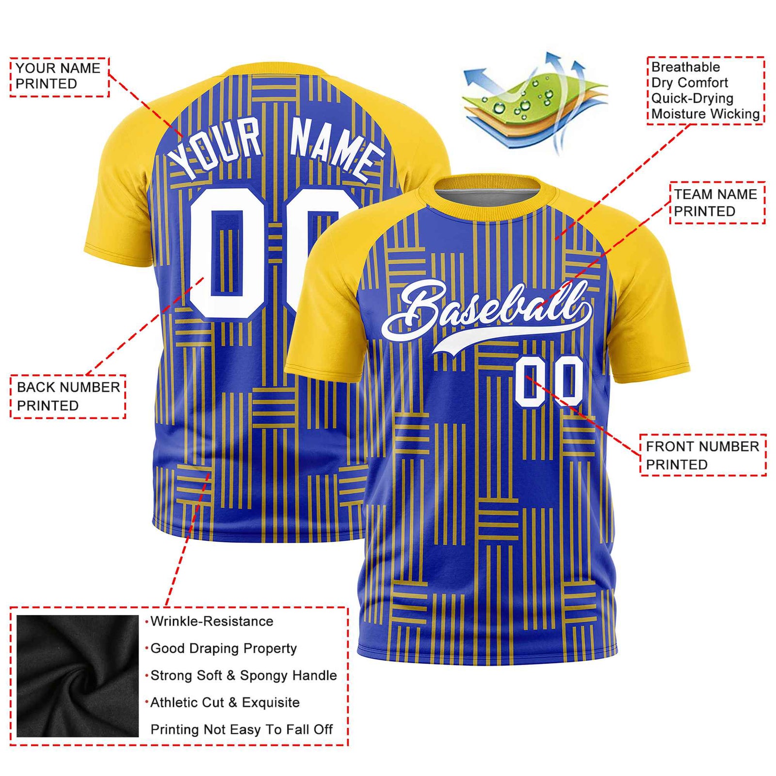 Custom Royal Blue-Gold 01 Personalized Line Pattern Performance T-Shirt