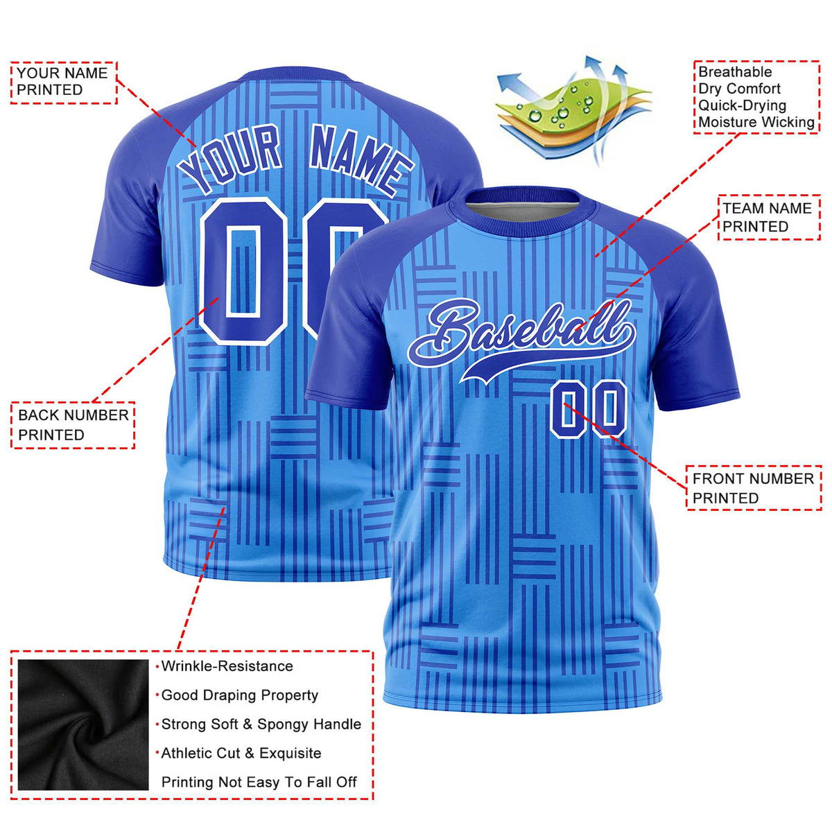 Custom Powder Blue-Royal Blue Personalized Line Pattern Performance T-Shirt