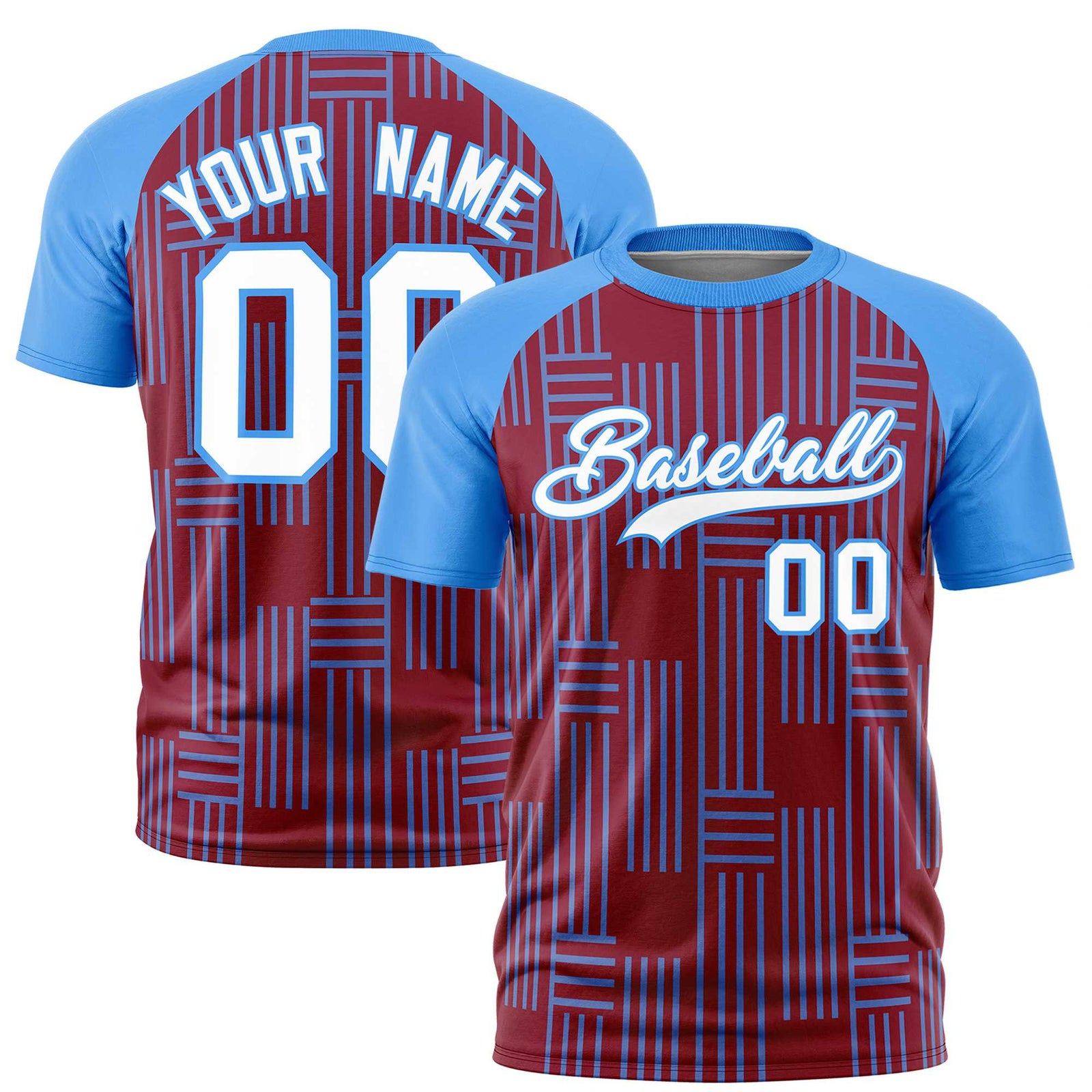 Custom Crimson-Powder Blue Personalized Line Pattern Performance T-Shirt