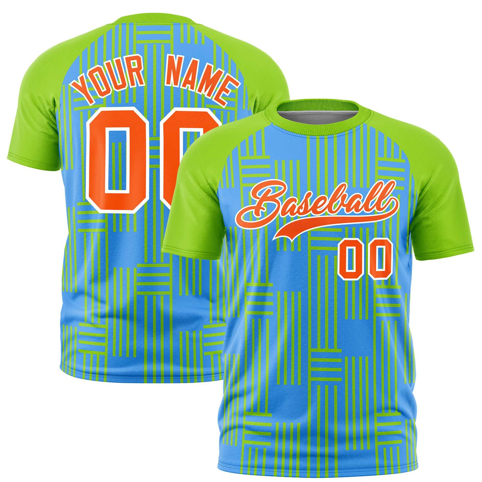 Custom Powder Blue-Neon Green Personalized Line Pattern Performance T-Shirt