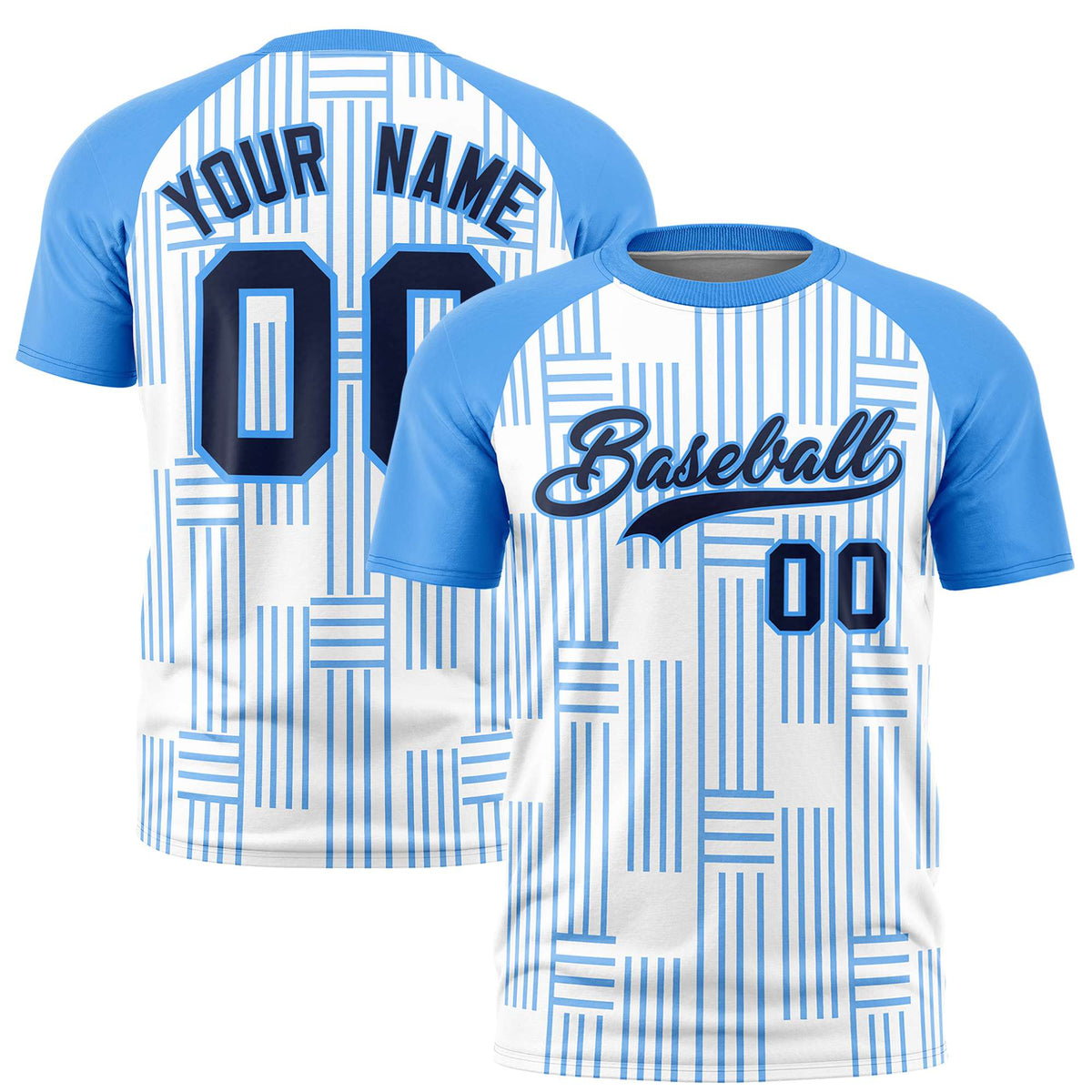 Custom White-Powder Blue Personalized Line Pattern Performance T-Shirt