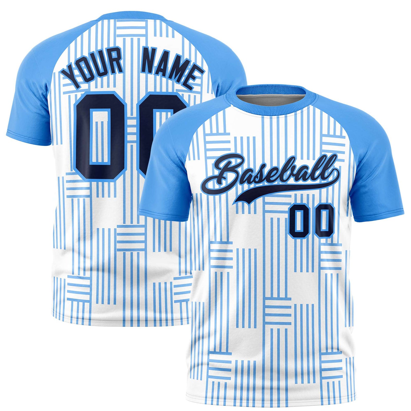 Custom White-Powder Blue Personalized Line Pattern Performance T-Shirt