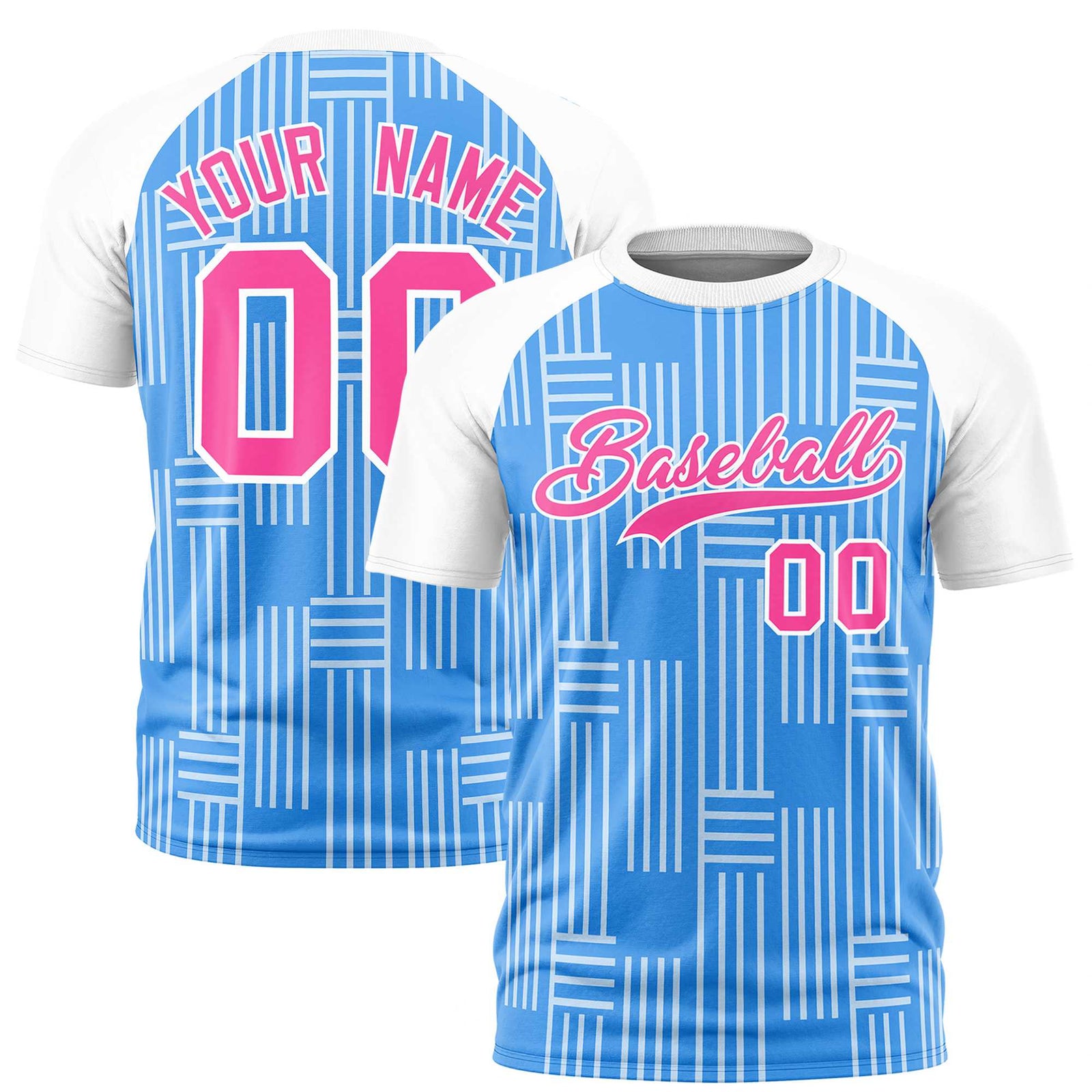 Custom Powder Blue-White Personalized Line Pattern Performance T-Shirt