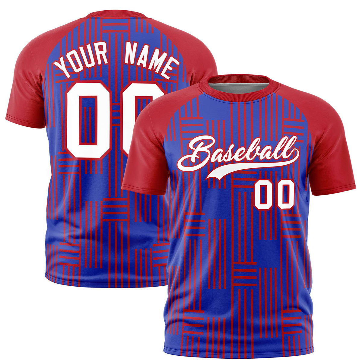 Custom Royal Blue-Red Personalized Line Pattern Performance T-Shirt