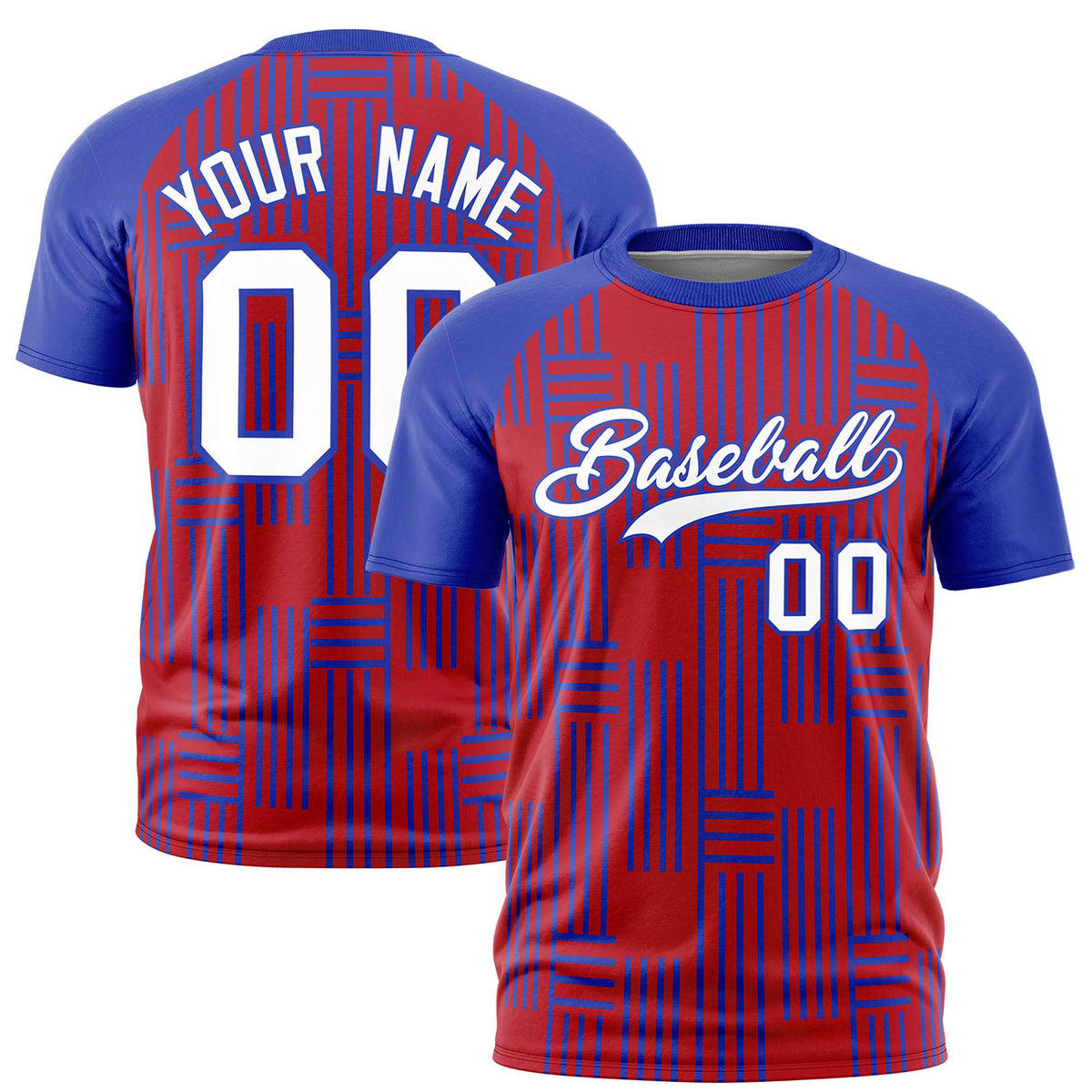 Custom Red-Royal Blue Personalized Line Pattern Performance T-Shirt