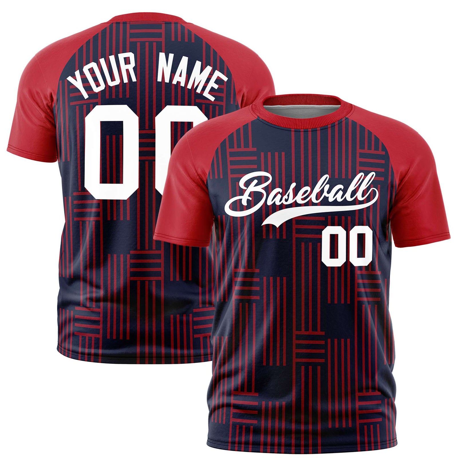 Custom Navy Red Personalized Line Pattern Performance T-Shirt