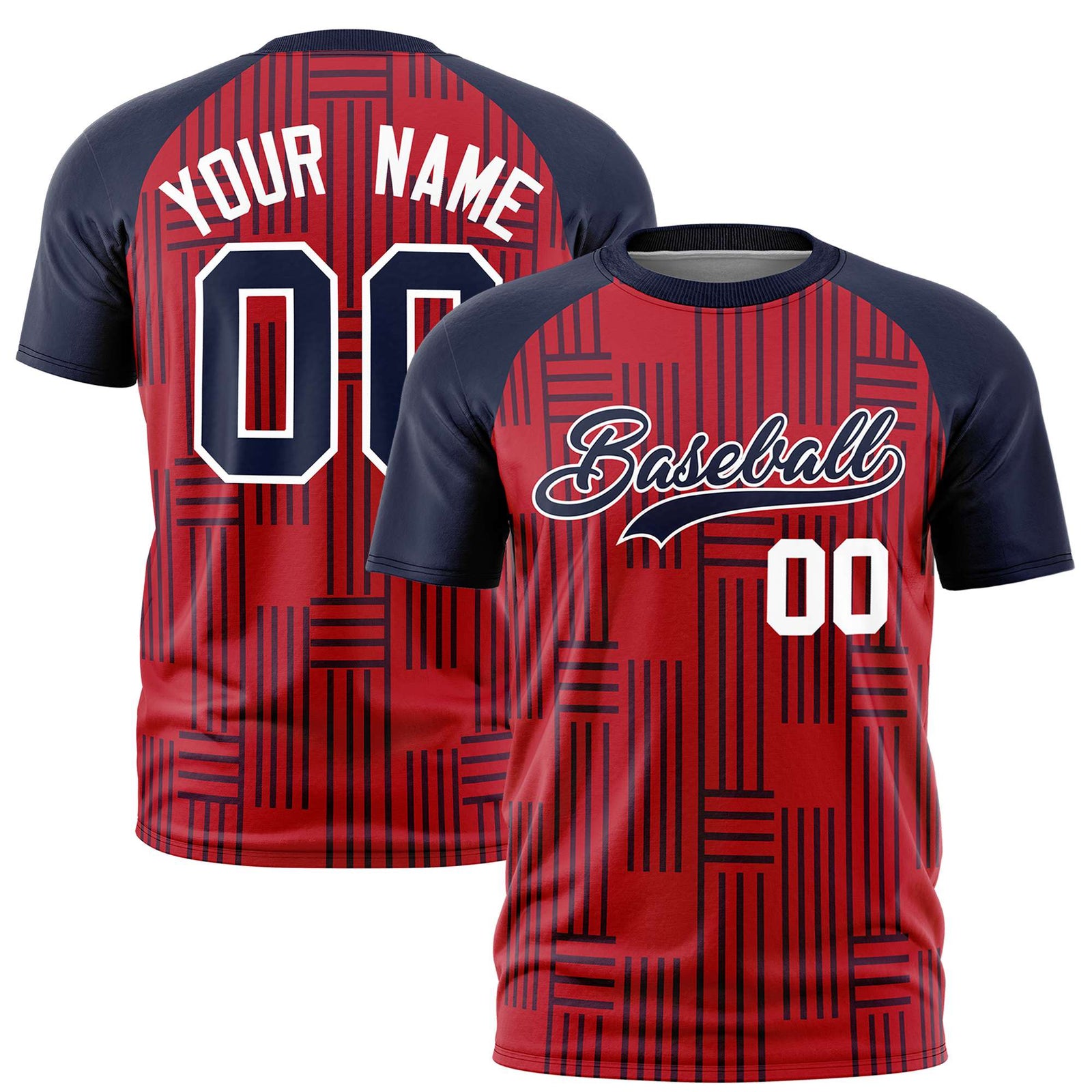 Custom Red Navy Personalized Line Pattern Performance T-Shirt
