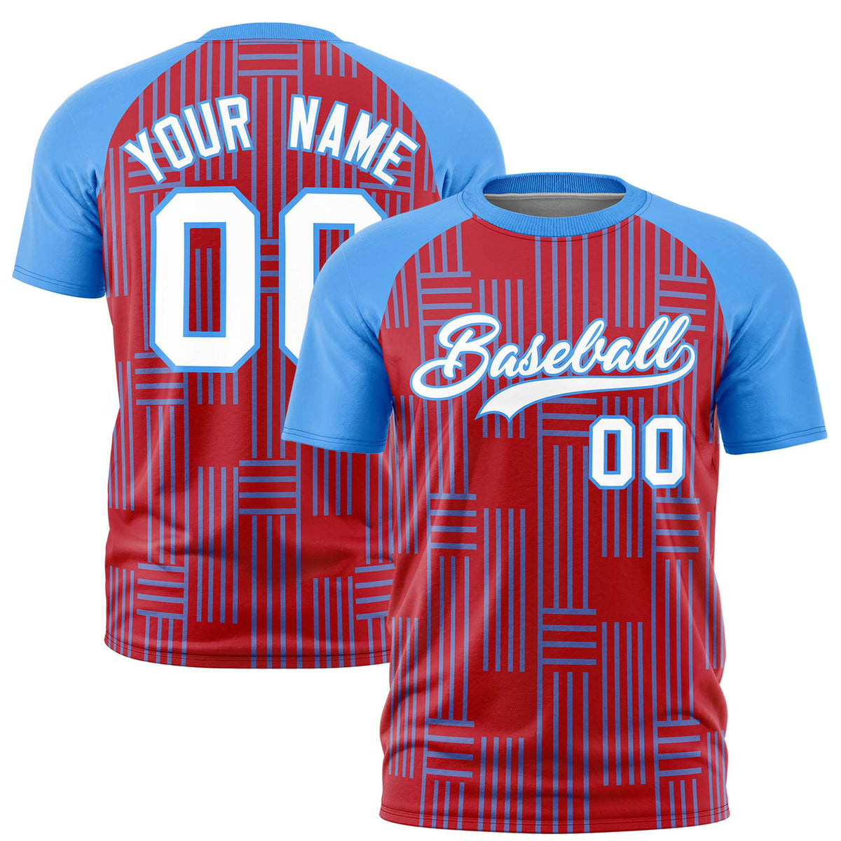 Custom Red-Powder Blue Personalized Line Pattern Performance T-Shirt