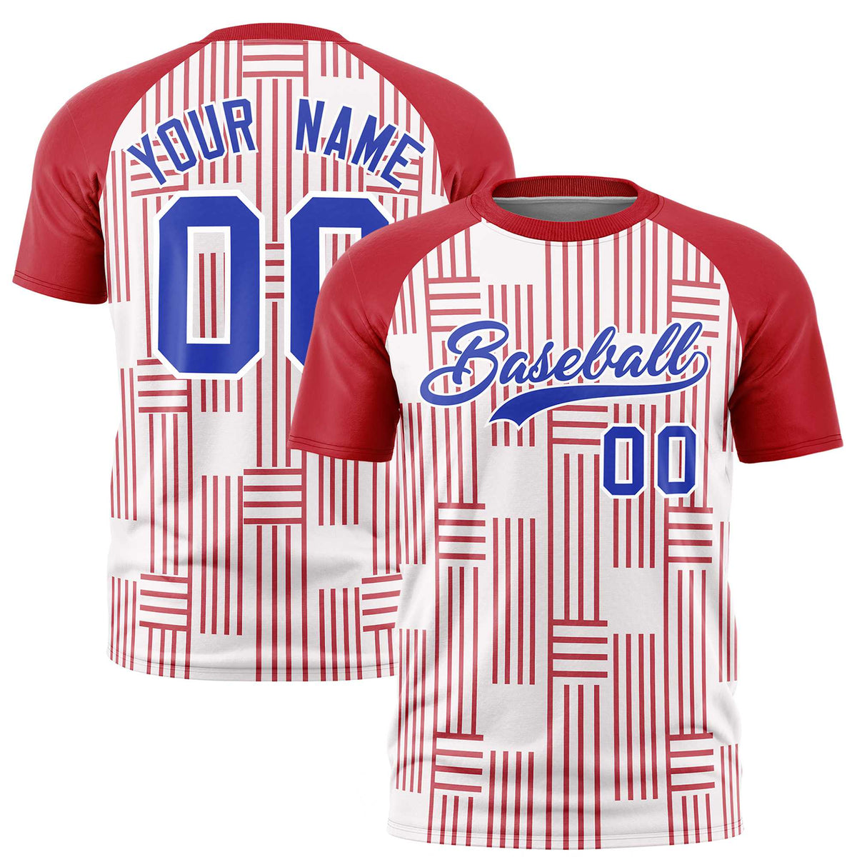 Custom White Red Personalized Line Pattern Performance T-Shirt