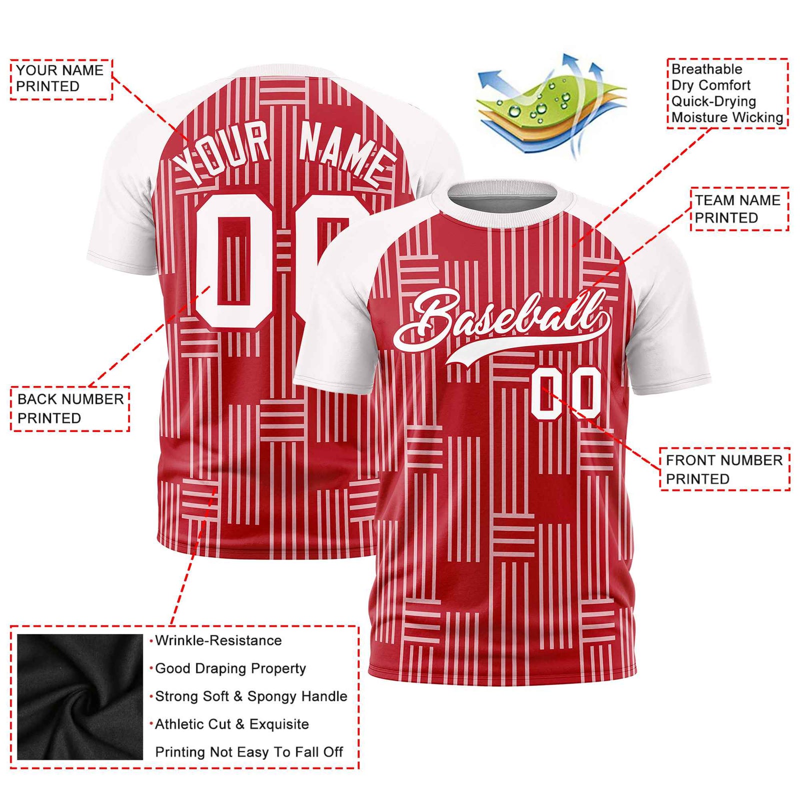 Custom Red White Personalized Line Pattern Performance T-Shirt