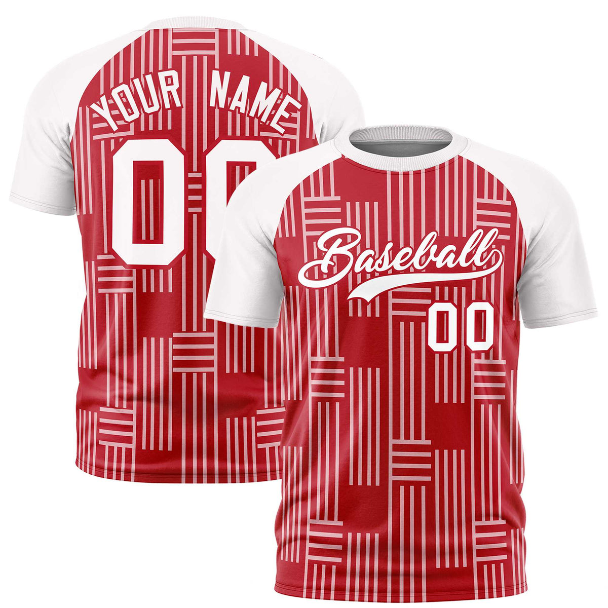 Custom Red White Personalized Line Pattern Performance T-Shirt
