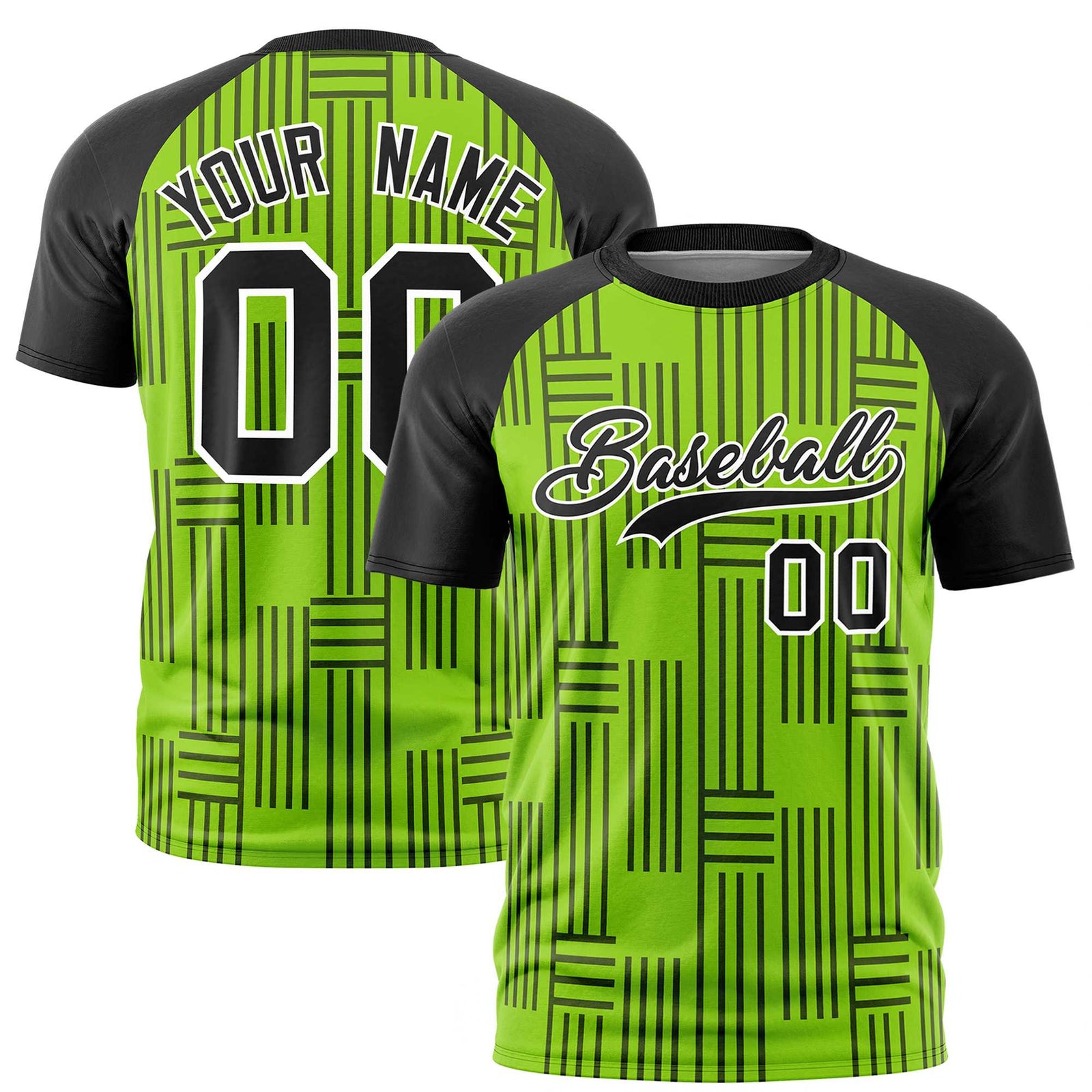 Custom Neon Green-Black Personalized Line Pattern Performance T-Shirt