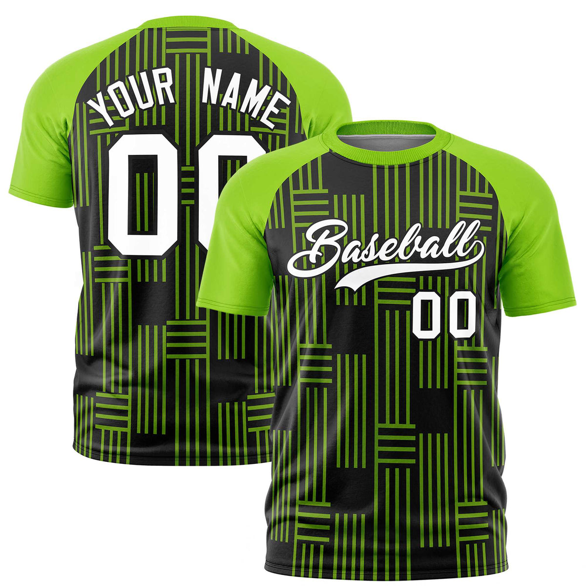 Custom Black-Neon Green Personalized Line Pattern Performance T-Shirt