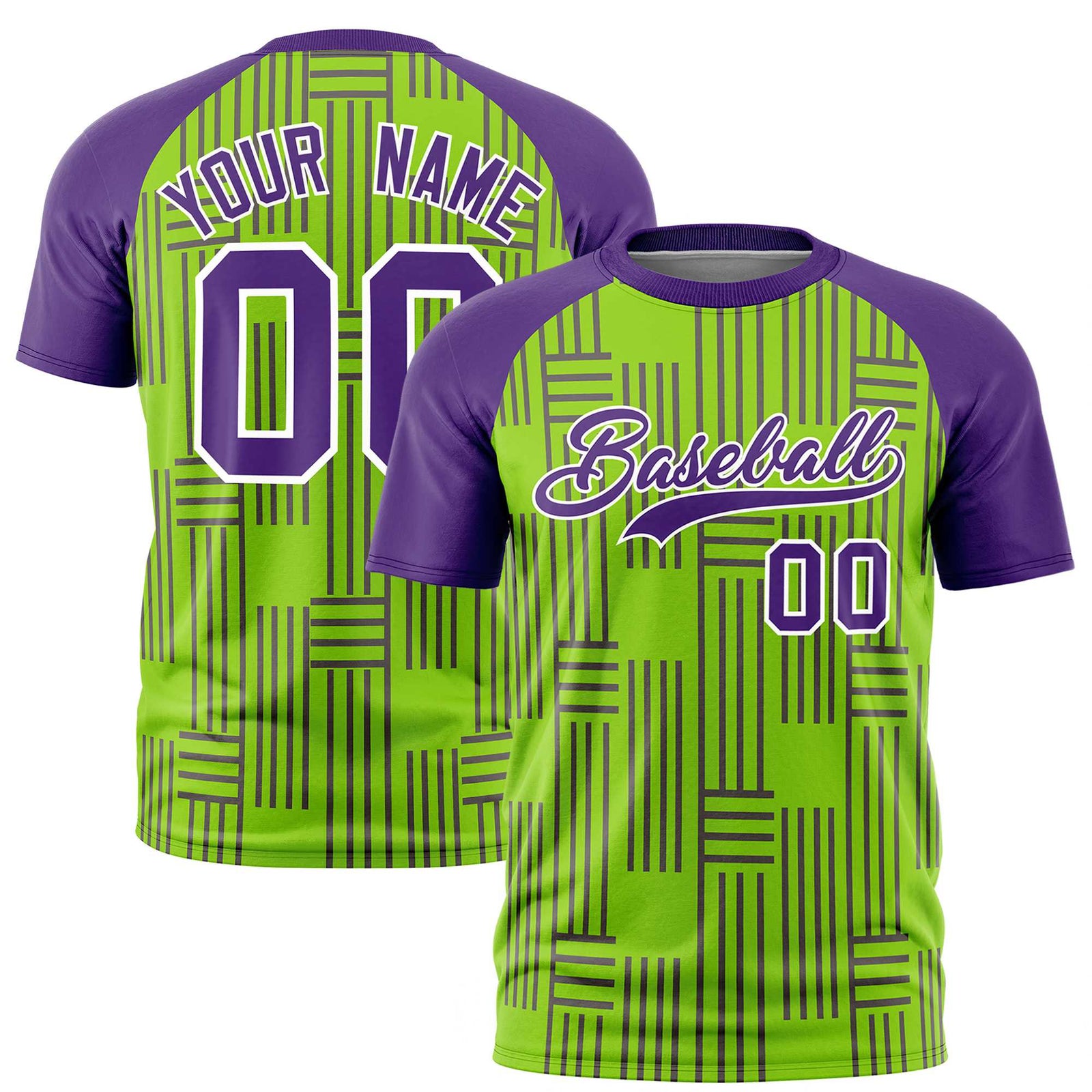 Custom Neon Green-Purple Personalized Line Pattern Performance T-Shirt