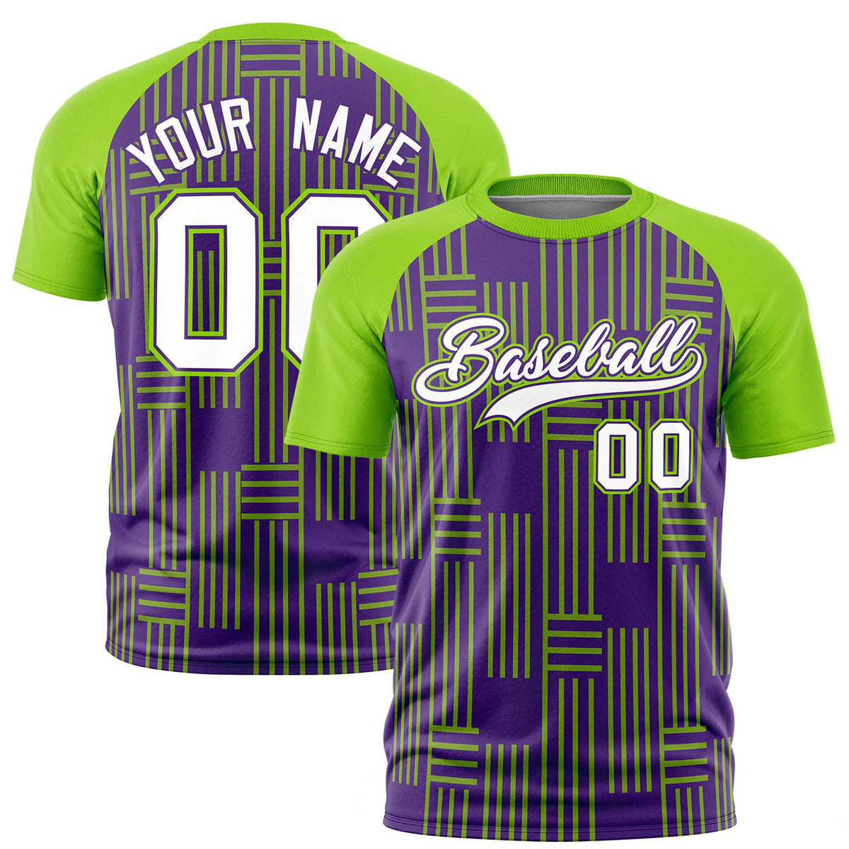 Custom Purple-Neon Green Personalized Line Pattern Performance T-Shirt