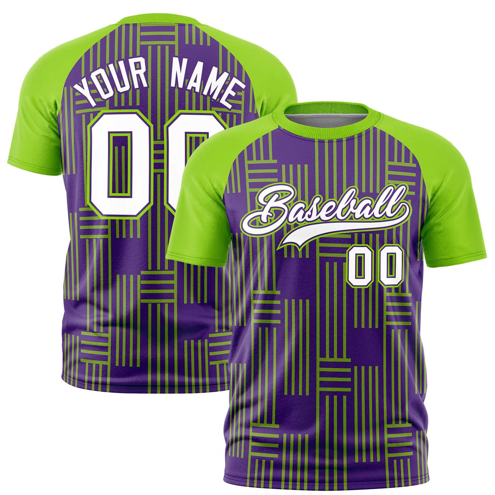 Custom Purple-Neon Green Personalized Line Pattern Performance T-Shirt