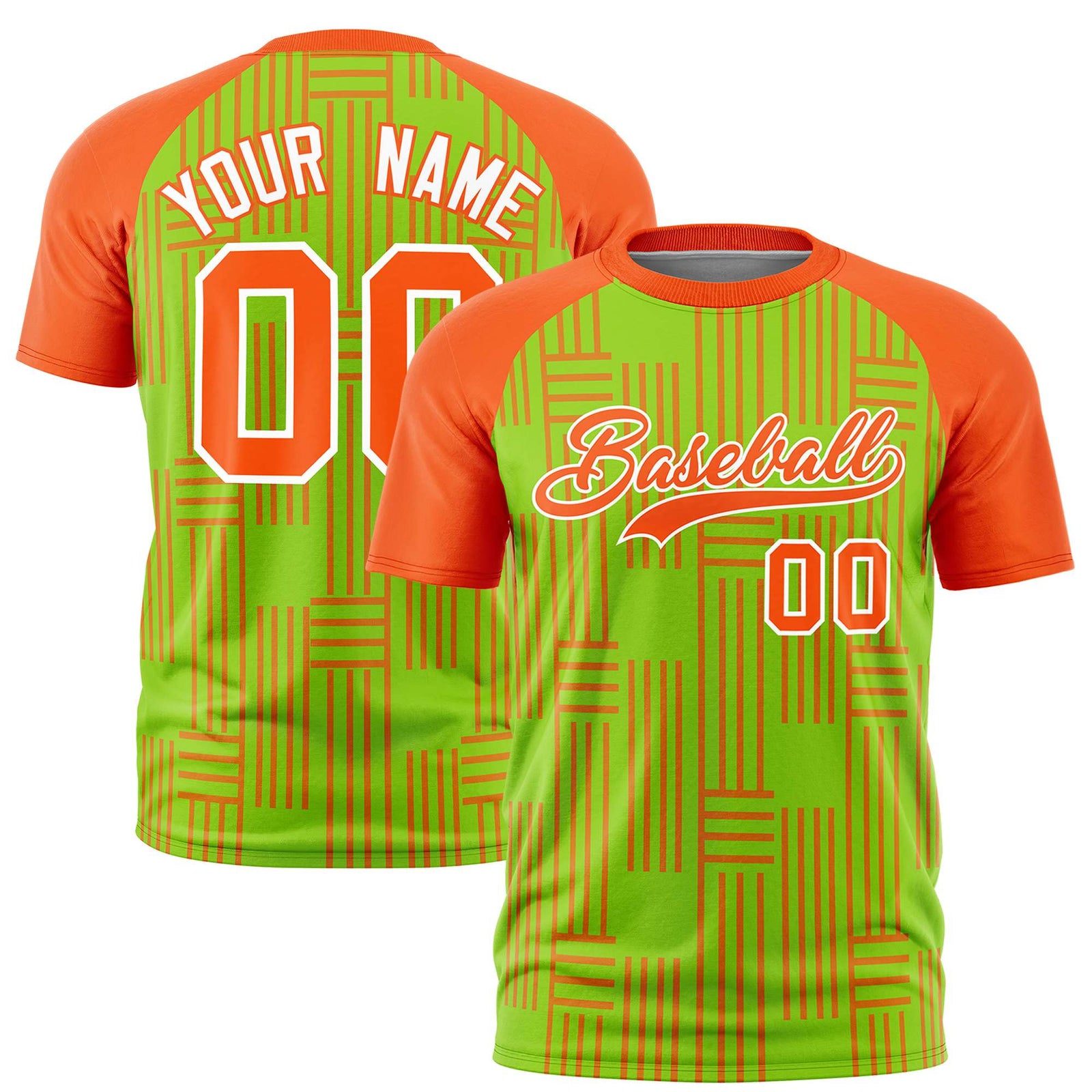 Custom Neon Green-Orange Personalized Line Pattern Performance T-Shirt