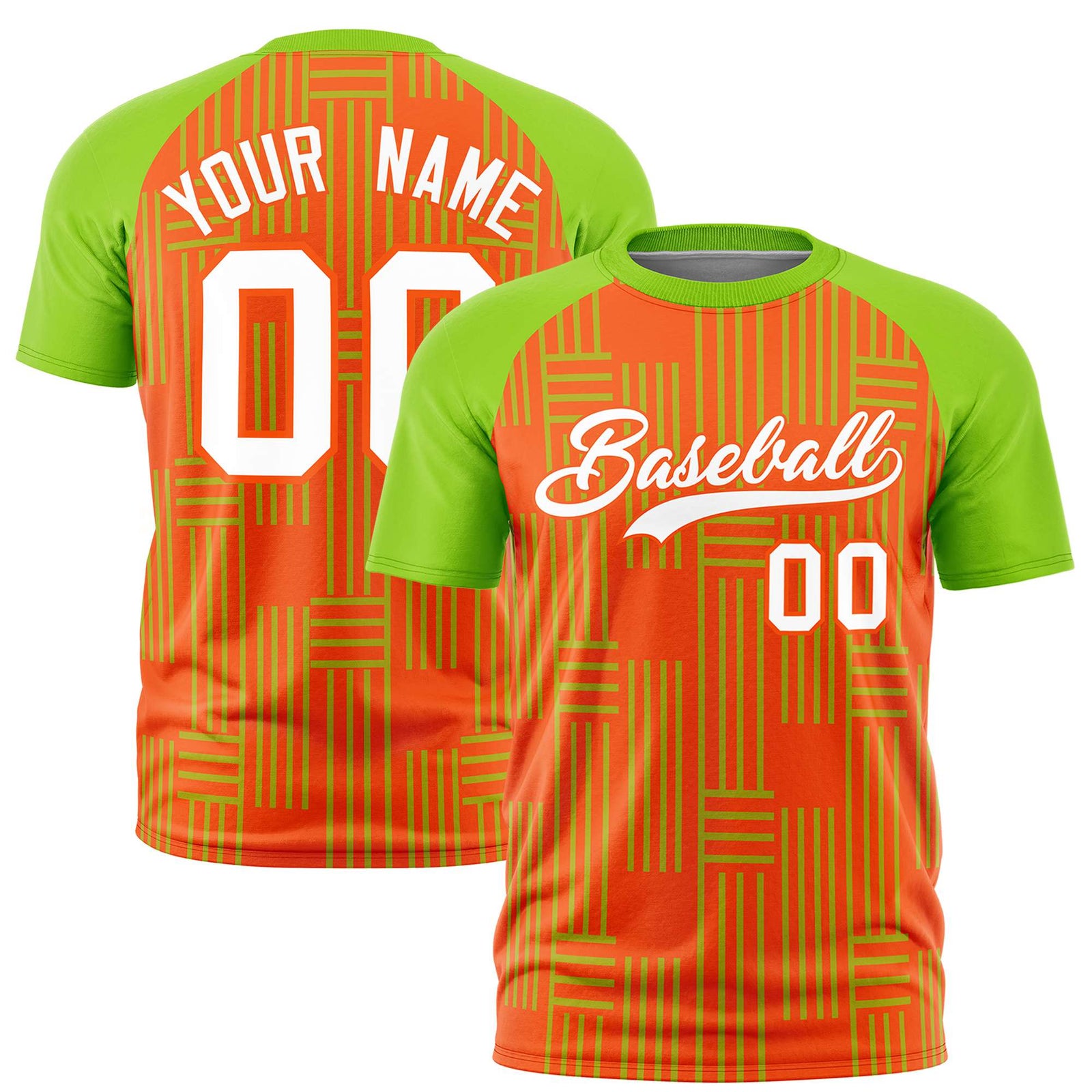 Custom Orange-Neon Green Personalized Line Pattern Performance T-Shirt