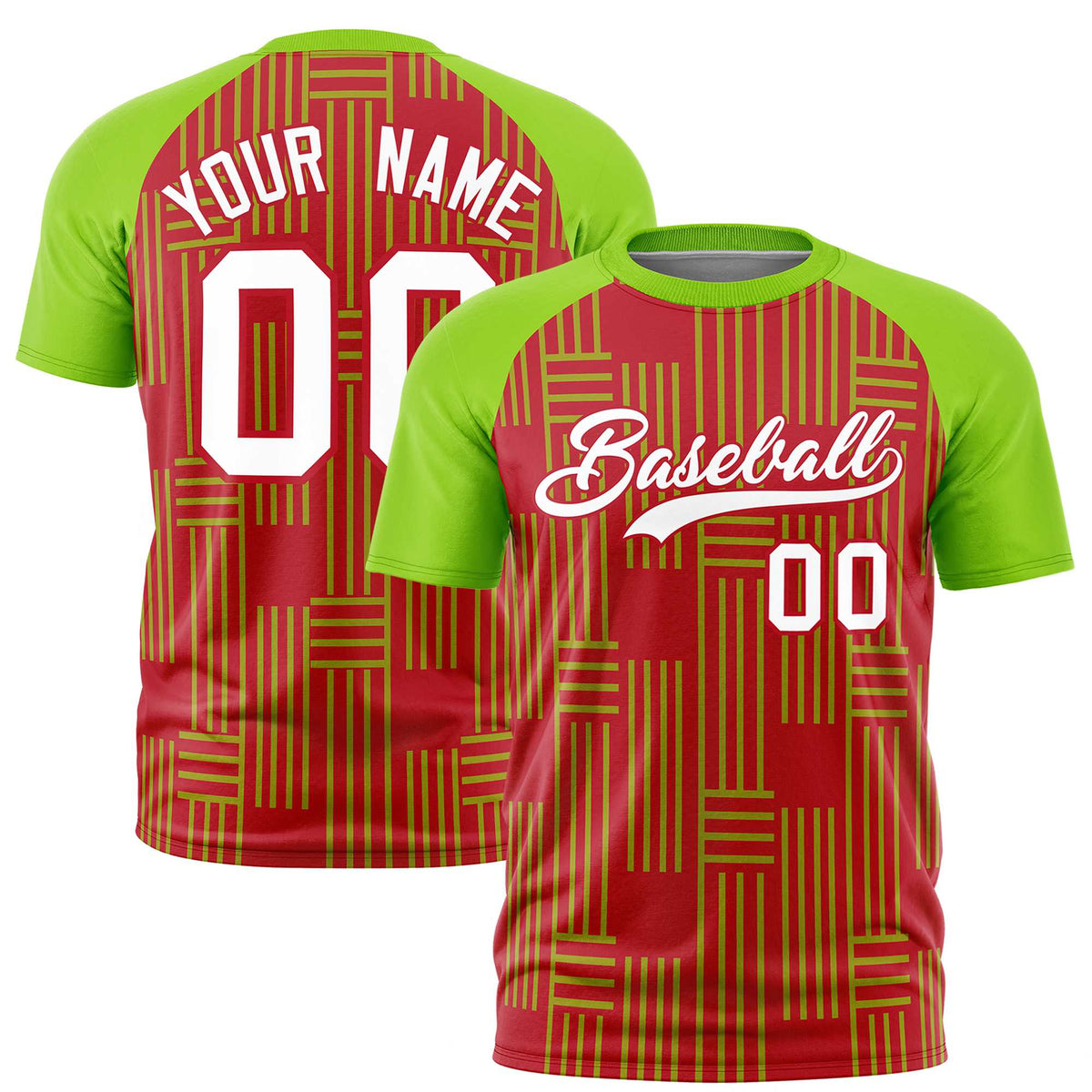 Custom Red-Neon Green Personalized Line Pattern Performance T-Shirt