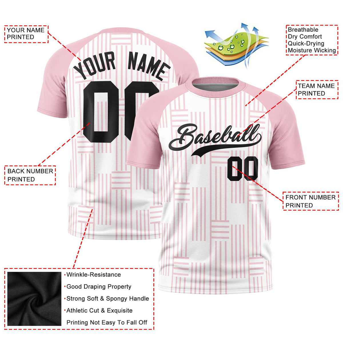 Custom White-Light Pink Personalized Line Pattern Performance T-Shirt